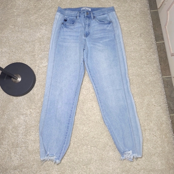 KanCan Erin High Rise Slim Straight Leg Pin Stripe Jeans 7 - Picture 1 of 16